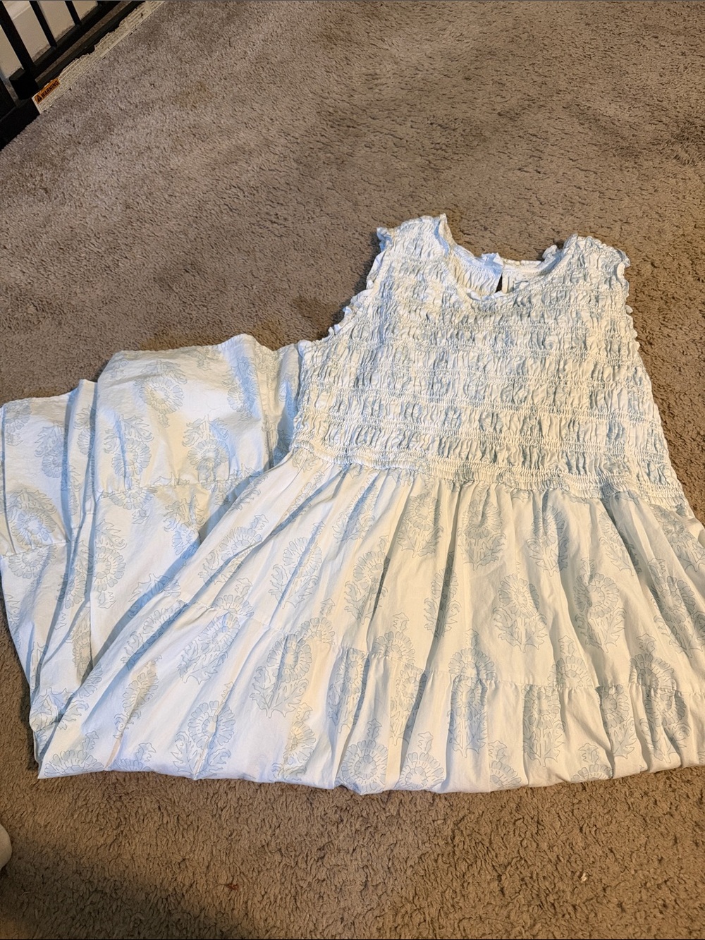 crown & ivy White Maxi Dress with Pale Blue Floral Print